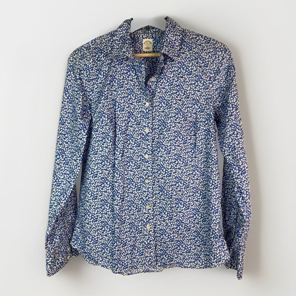 J. Crew Liberty Art Fabrics Women's 0 Blue Ditsy Floral Button Up Perfect Shirt